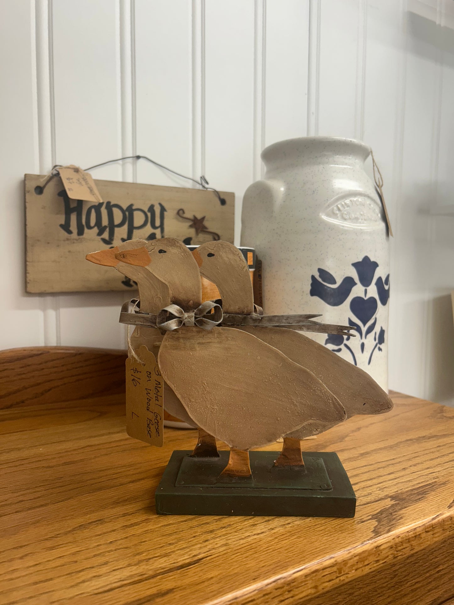 3 Metal Geese With Bows