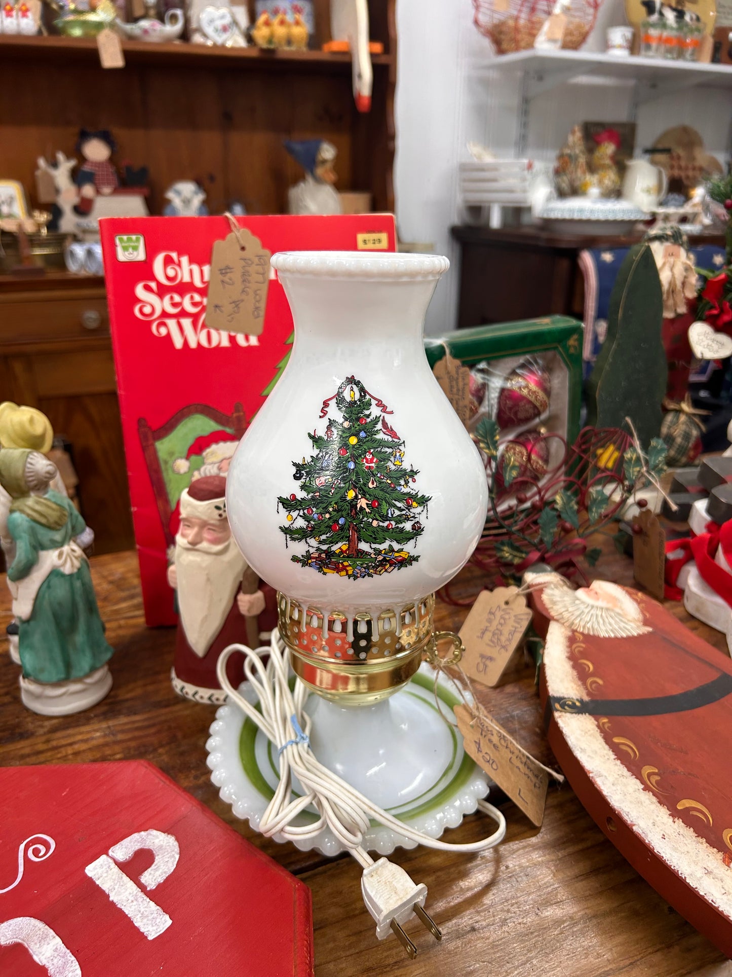 Vintage Milk Glass Christmas Tree Lamp