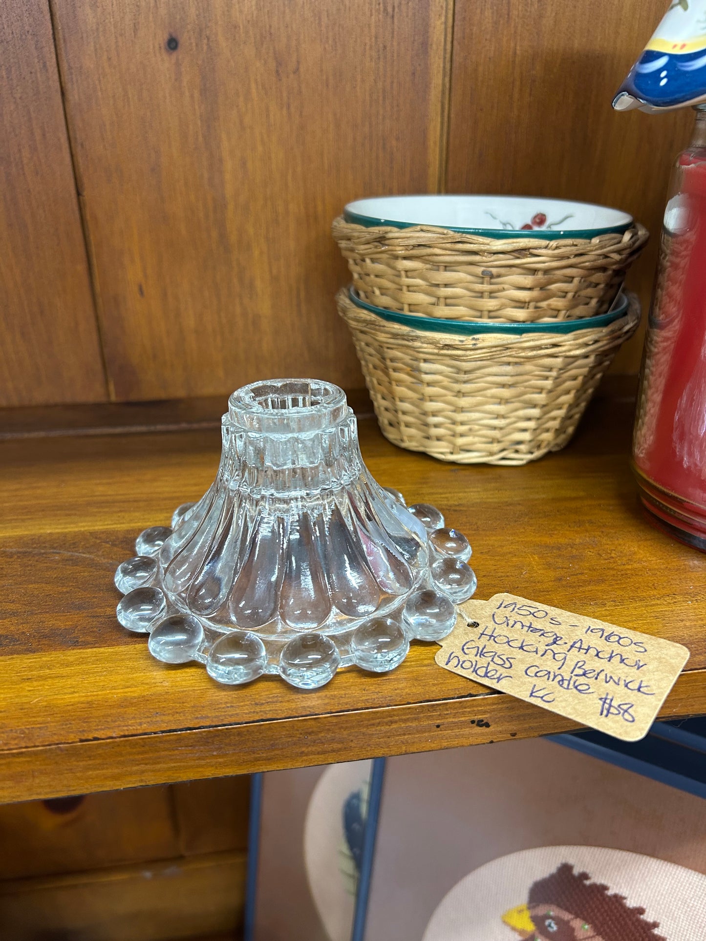 Vintage Anchor Hocking Berwick Glass Candleholder - 1950s-1960s