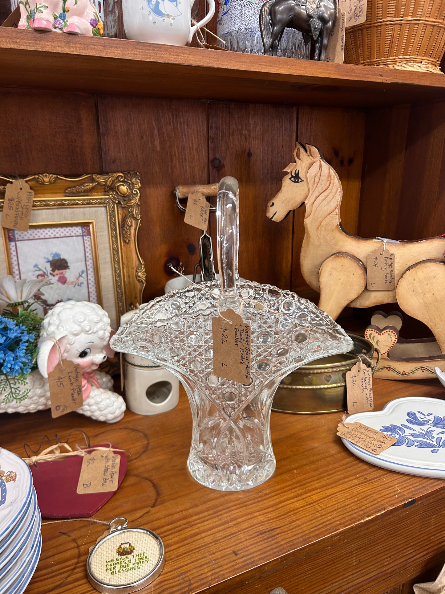 Vintage Glass “Button & Daisy” Bride’s Basket