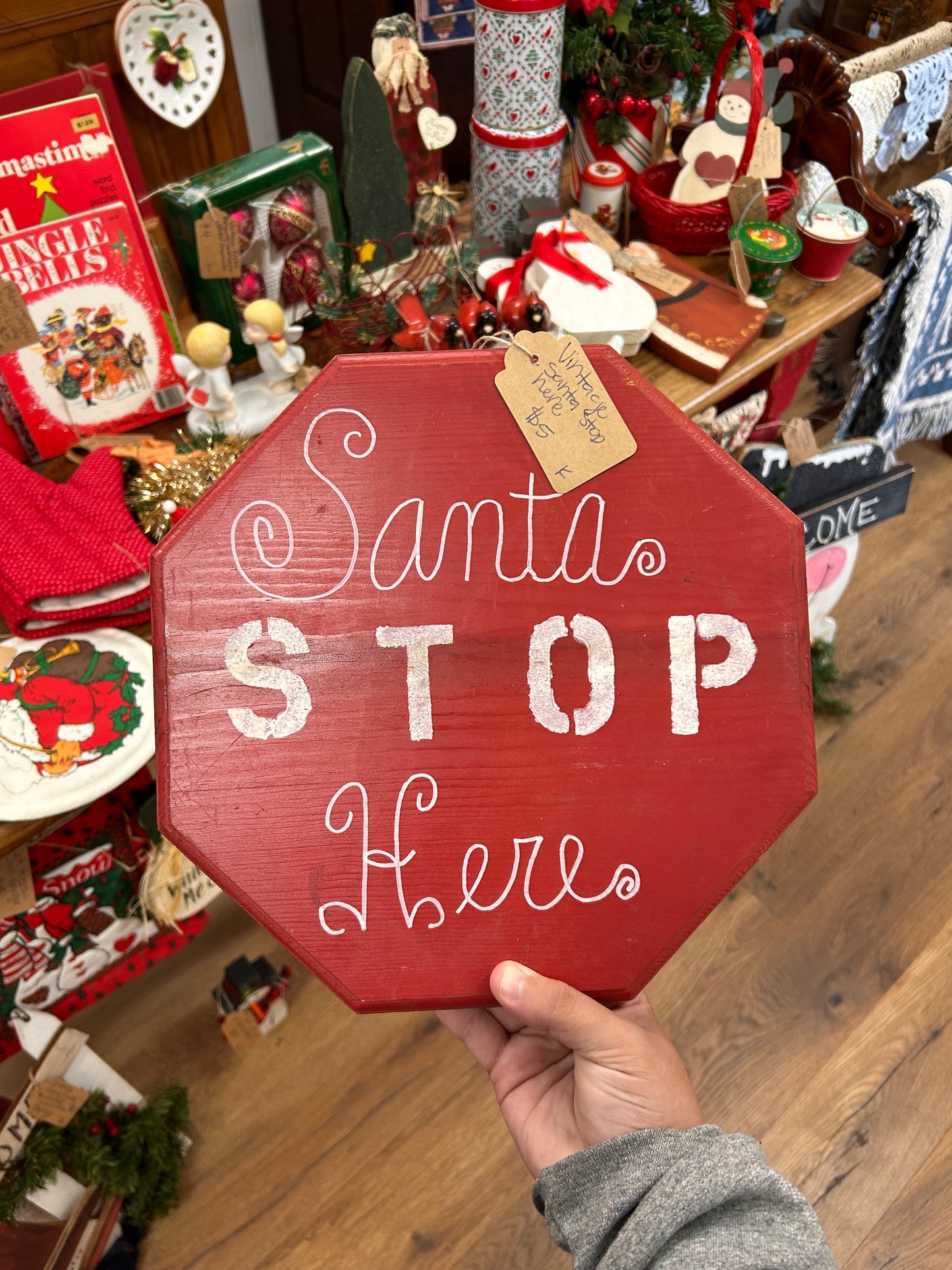 Vintage Handmade Santa Stop Here Sign