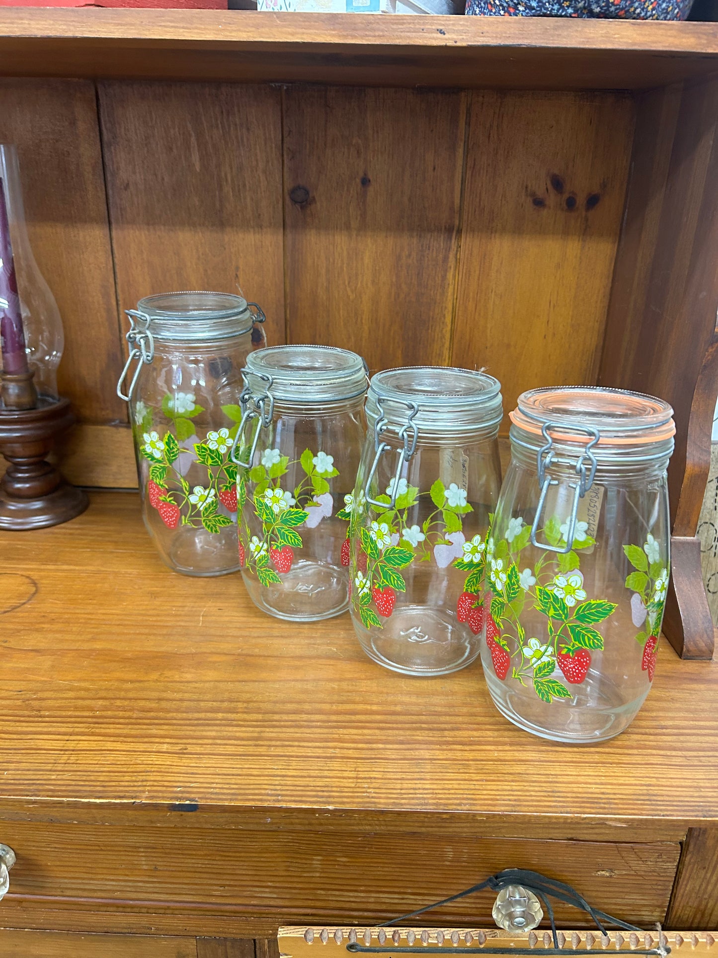 Vintage ARC France Strawberry Glass Canister Jars