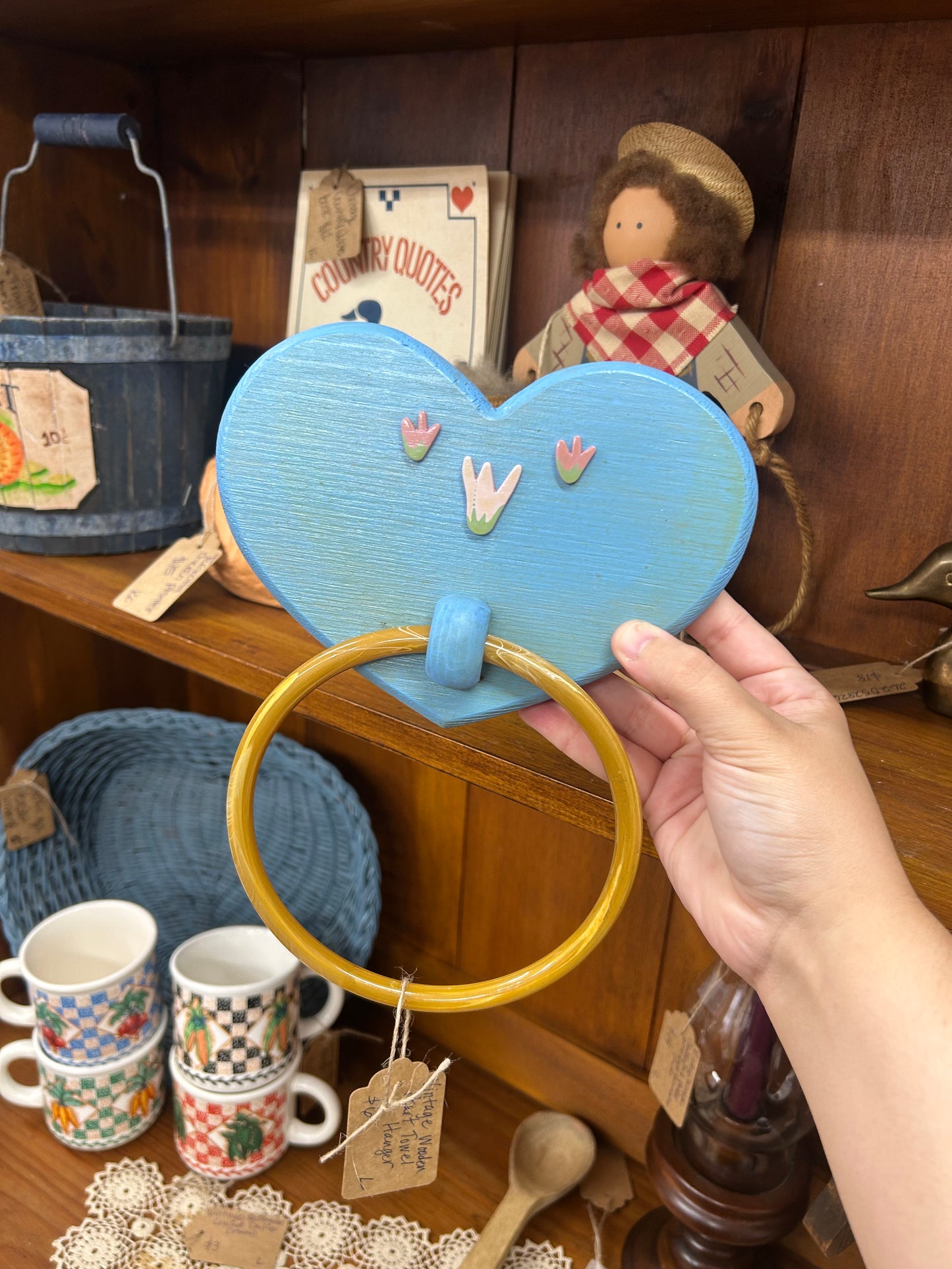 Vintage Wooden Heart Towel Hanger