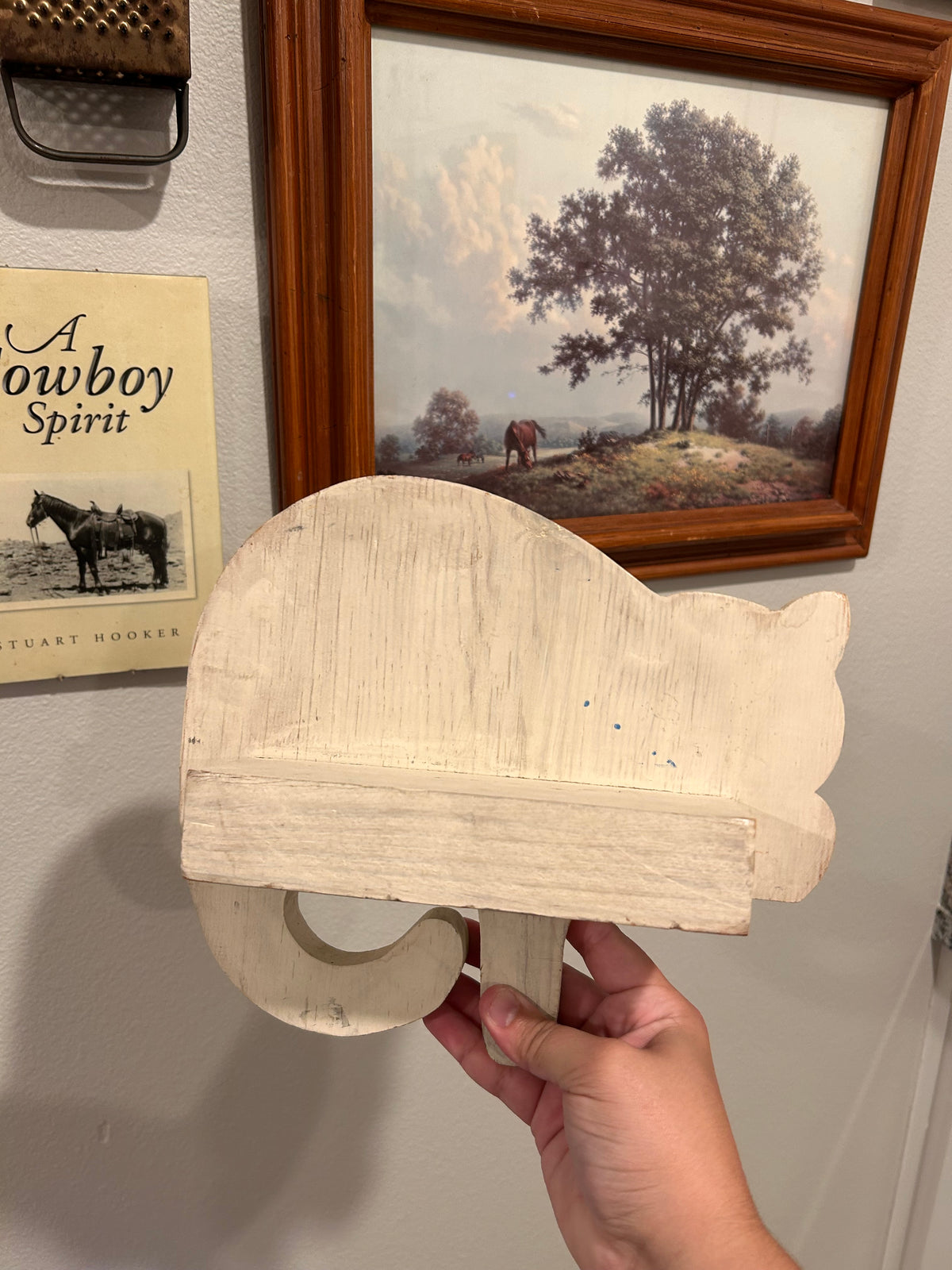 Vintage Wooden Cat Shelf Sitter