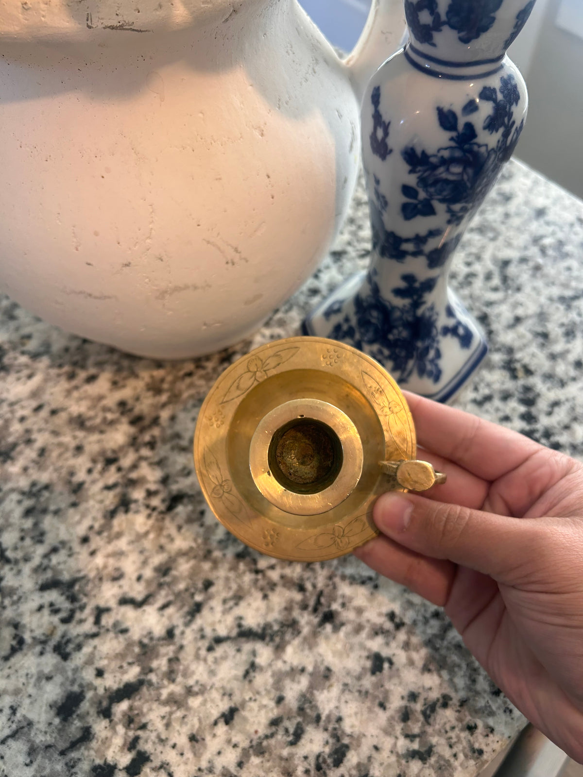 Vintage Etched Brass Candlestick Holder