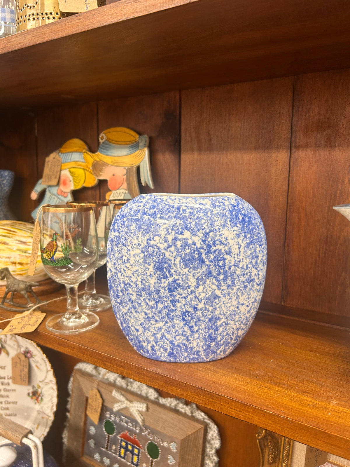 Vintage Blue Spongeware Vase