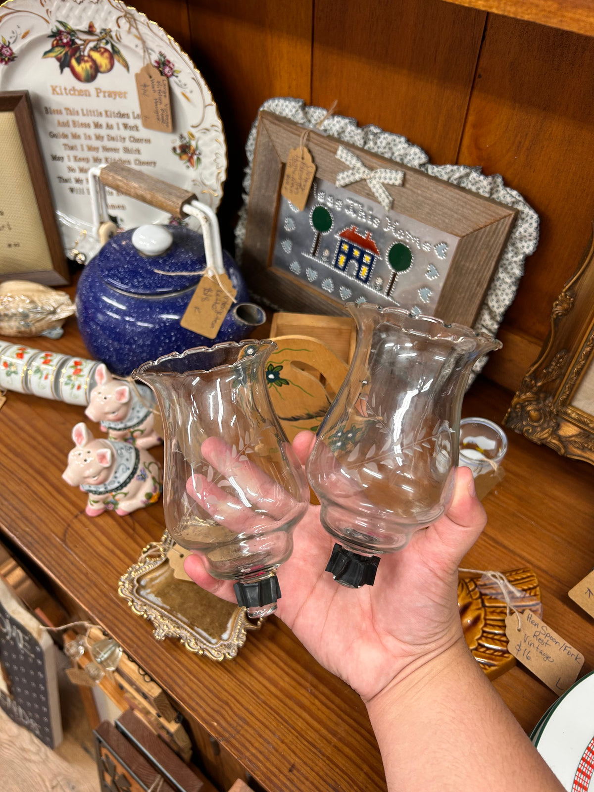 Vintage Clear With Wheat Design Candleholder for Wall Sconce/Candleholder Set