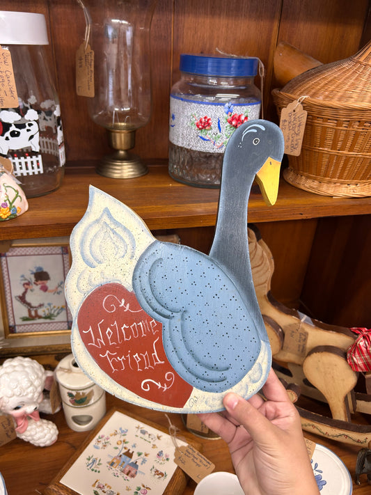 Vintage Wooden Welcome Friend Goose Hanger