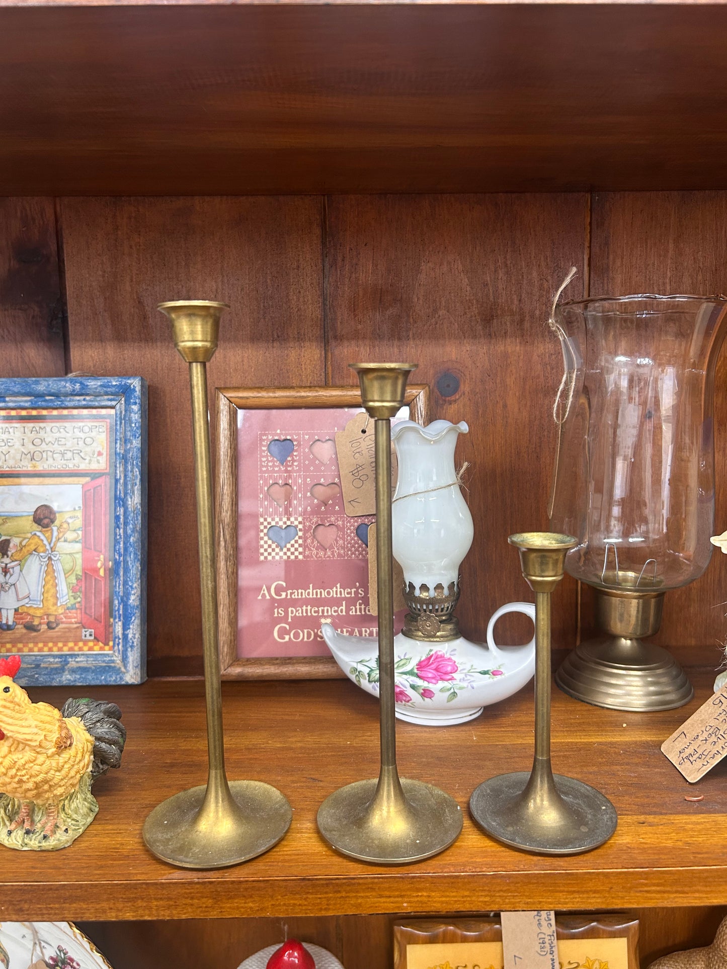Set Of 3 Brass Candle Sticks