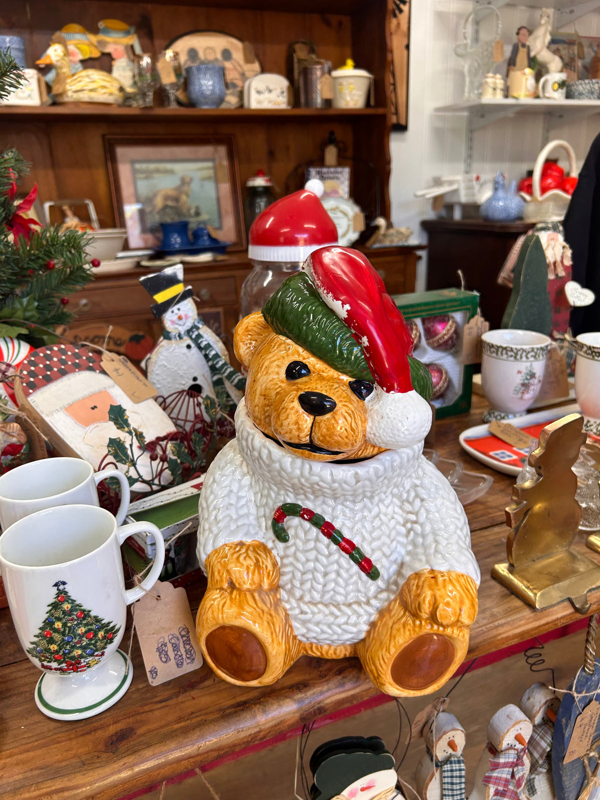 1990s Teddy Bear Christmas Sweater Cookie Jar - As Is