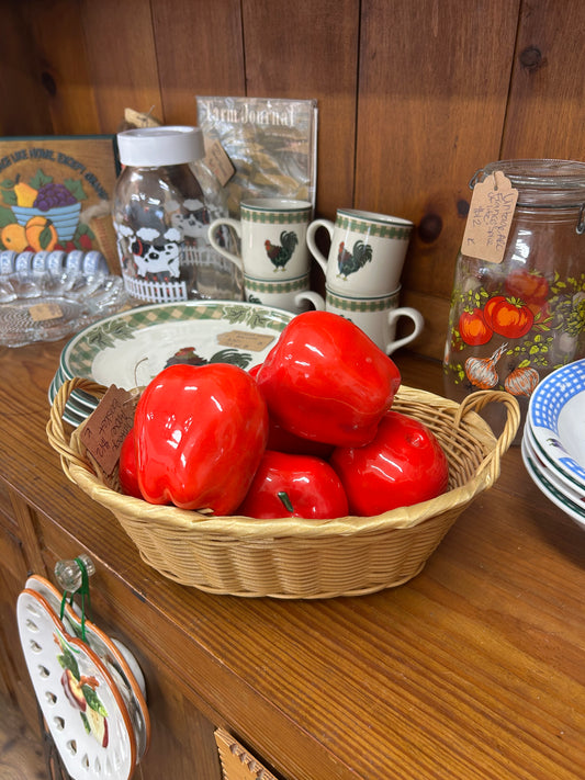 Vintage Basket & Ceramic Apples