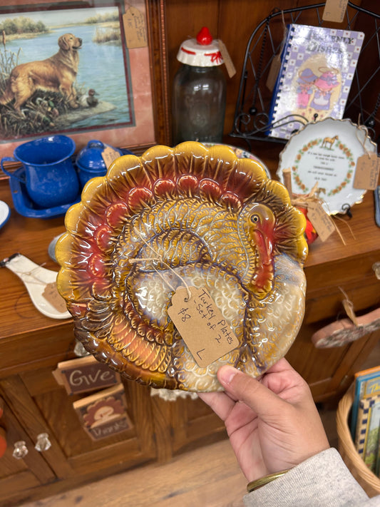 Set Of Two Turkey Plates
