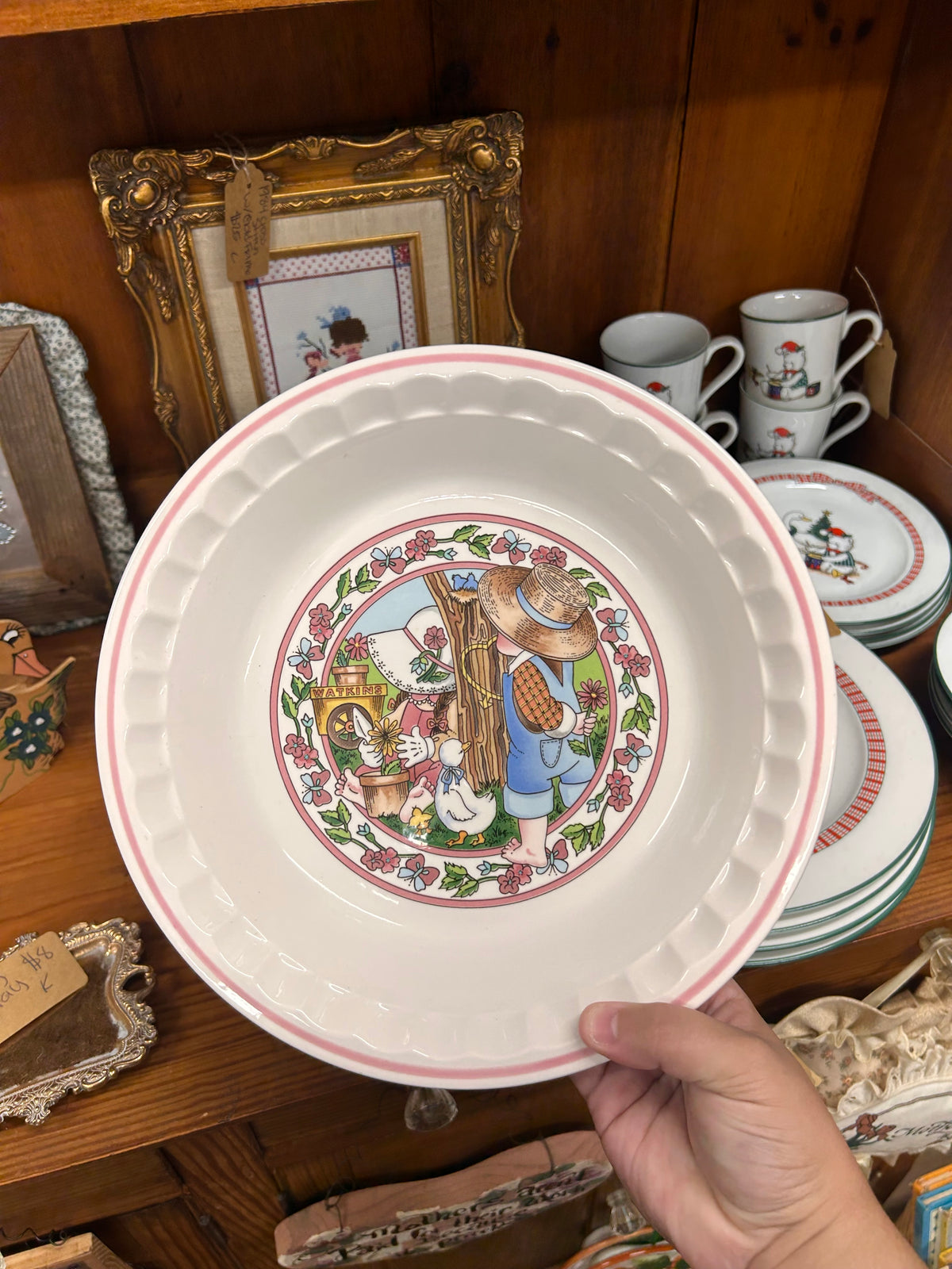 1989 Watkins Ceramic Pie Plate Country Kids - Spring’s Fancy - Comes in Original Box!