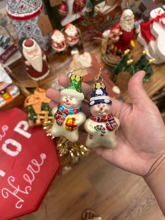 Vintage Glass Snowman - Set Of 2