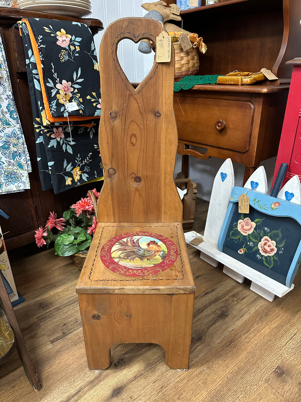 Vintage Wooden Chicken W/ Heart Chair - Local Pickup Only