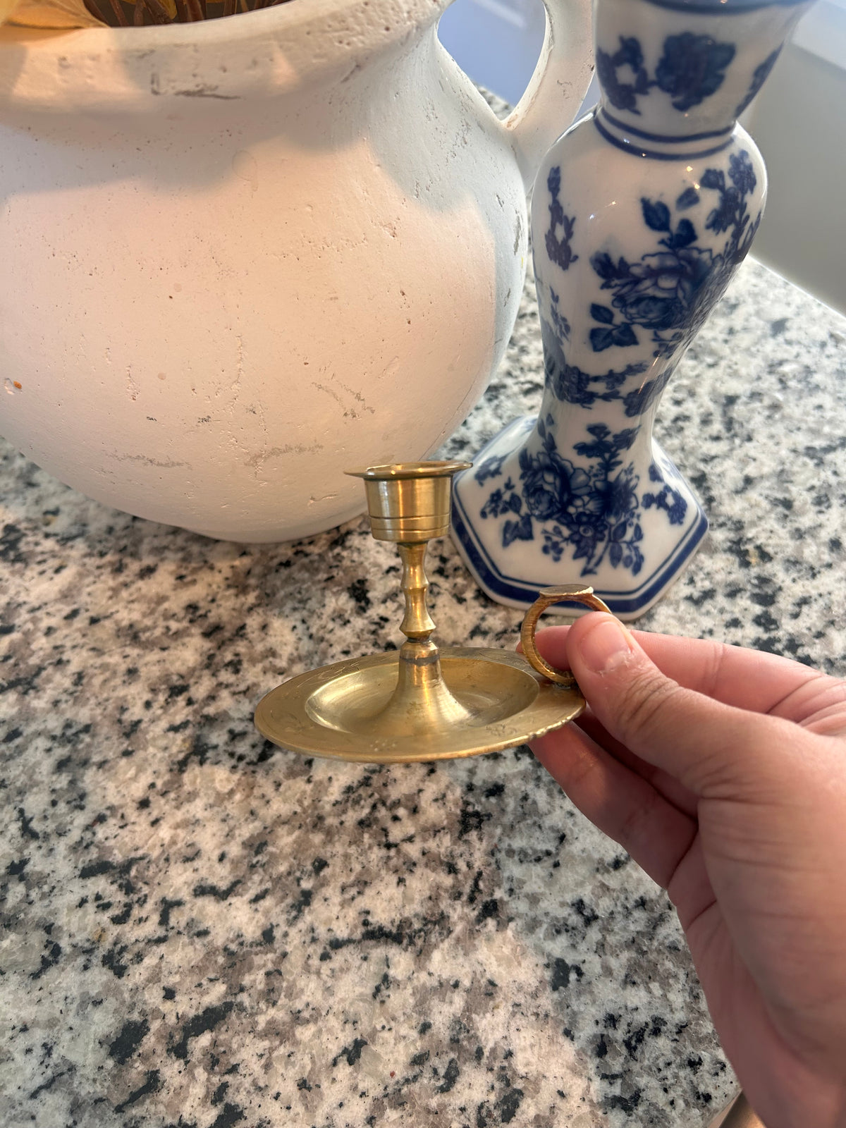 Vintage Etched Brass Candlestick Holder