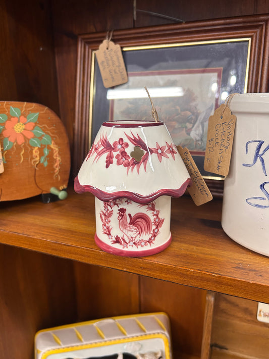 Burgundy/Cream Rooster Candle Holder