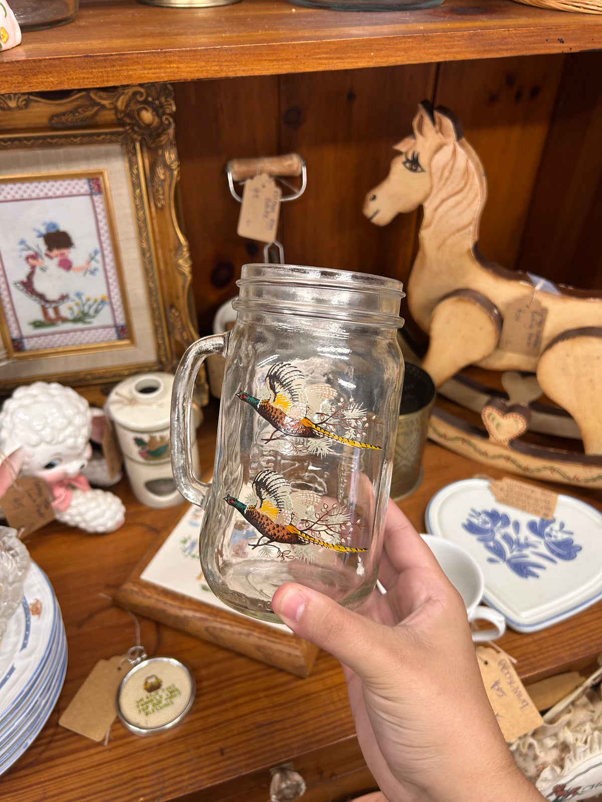 Vintage Pheasant Mason Jar Glass