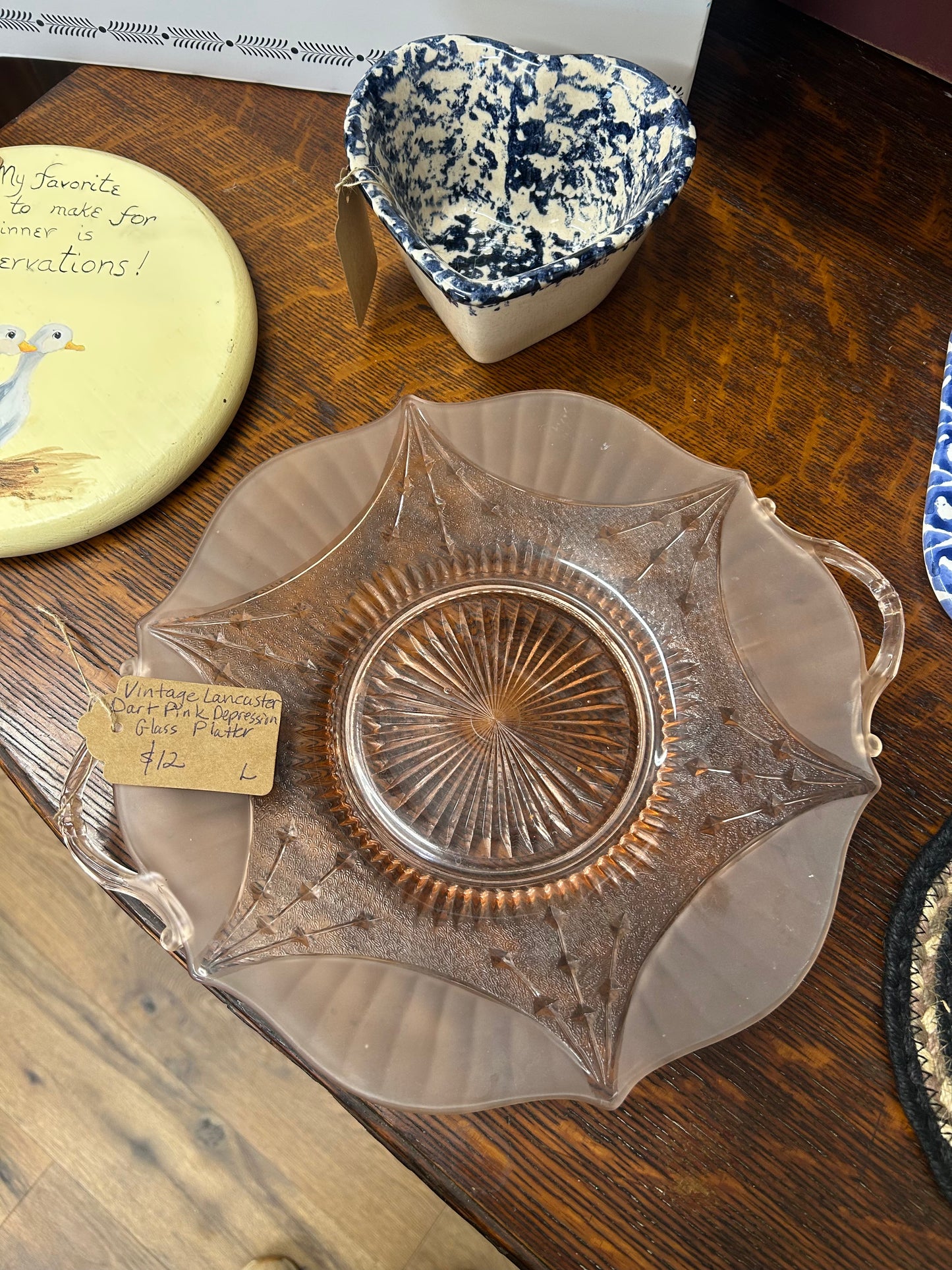 Vintage Lancaster Dart Pink Depression Glass Platter