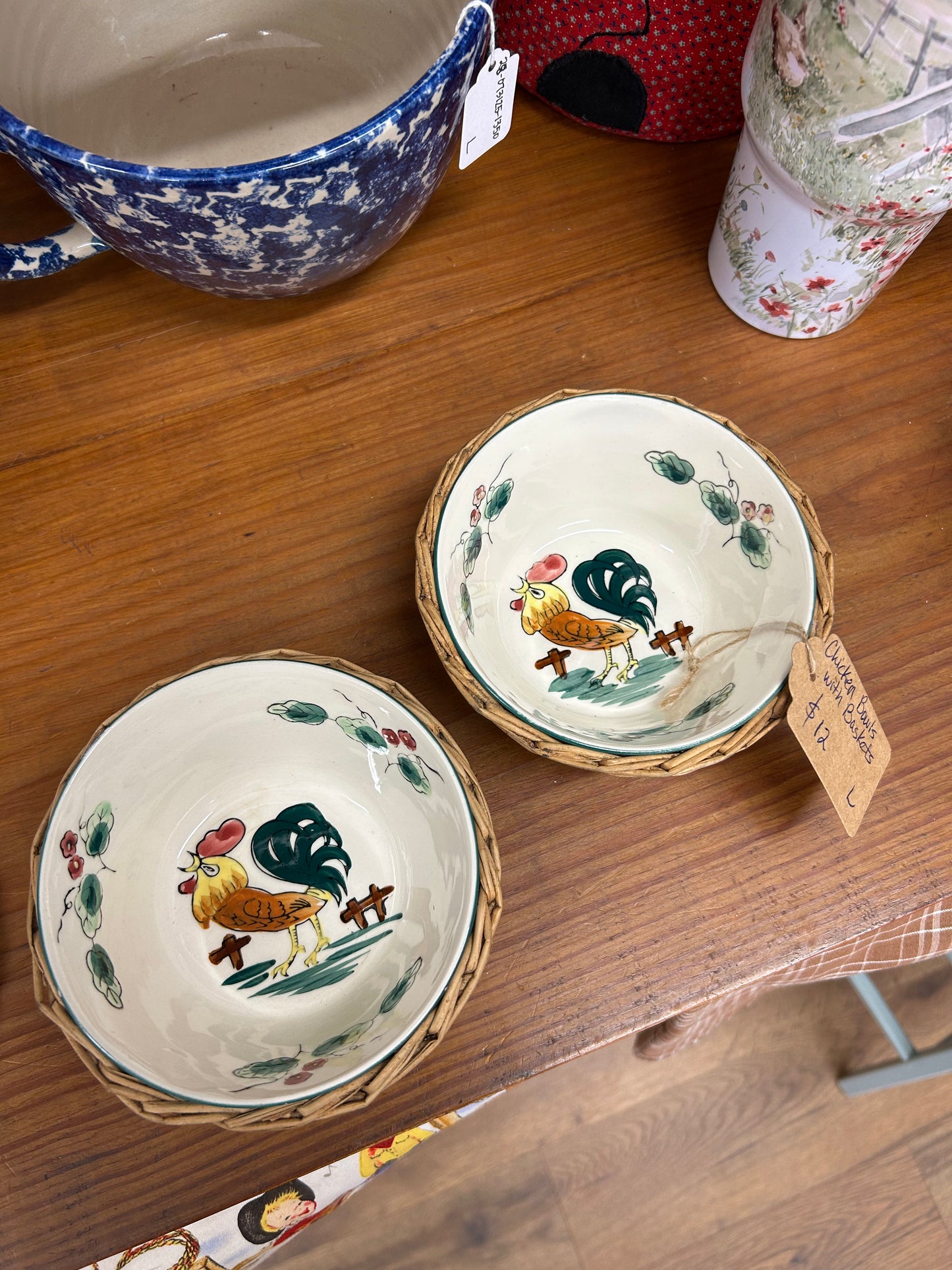 Vintage Chicken Bowls With Baskets