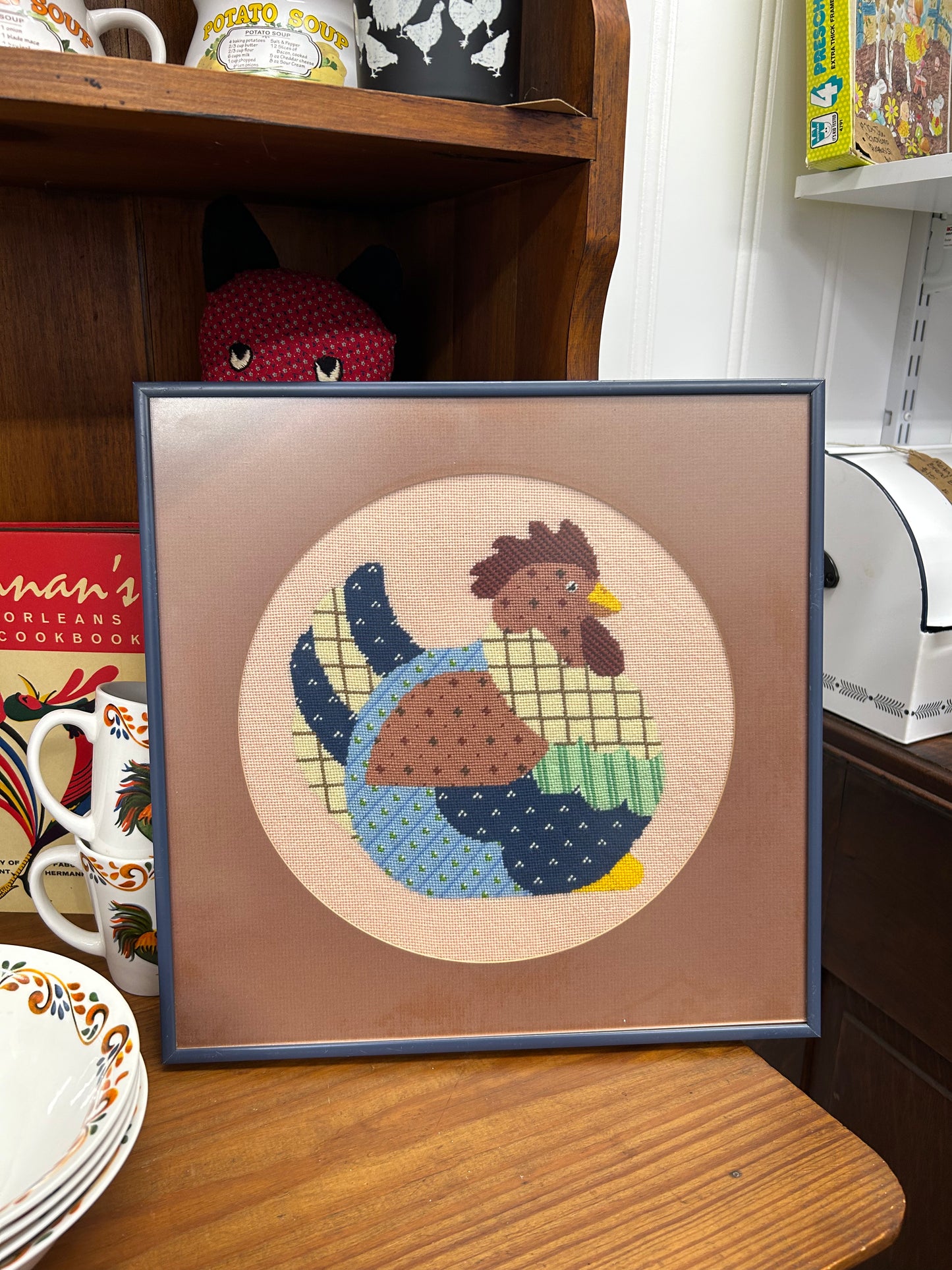 Vintage 1960s Needlepoint Chicken Frame - Style 2