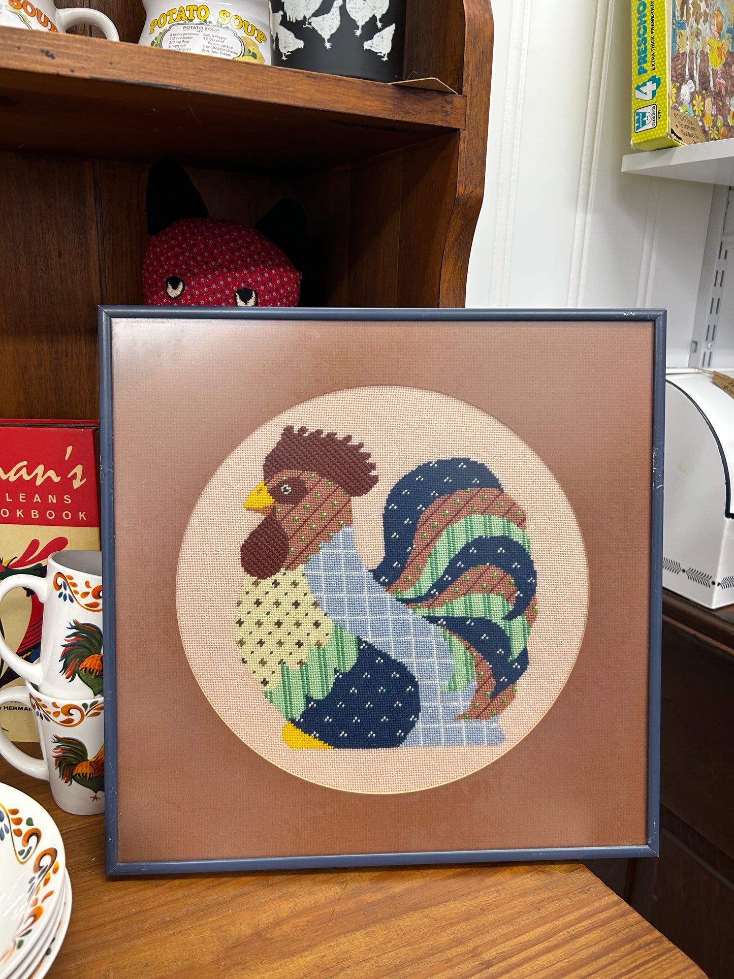 Vintage 1960s Needlepoint Chicken Frame - Style 1