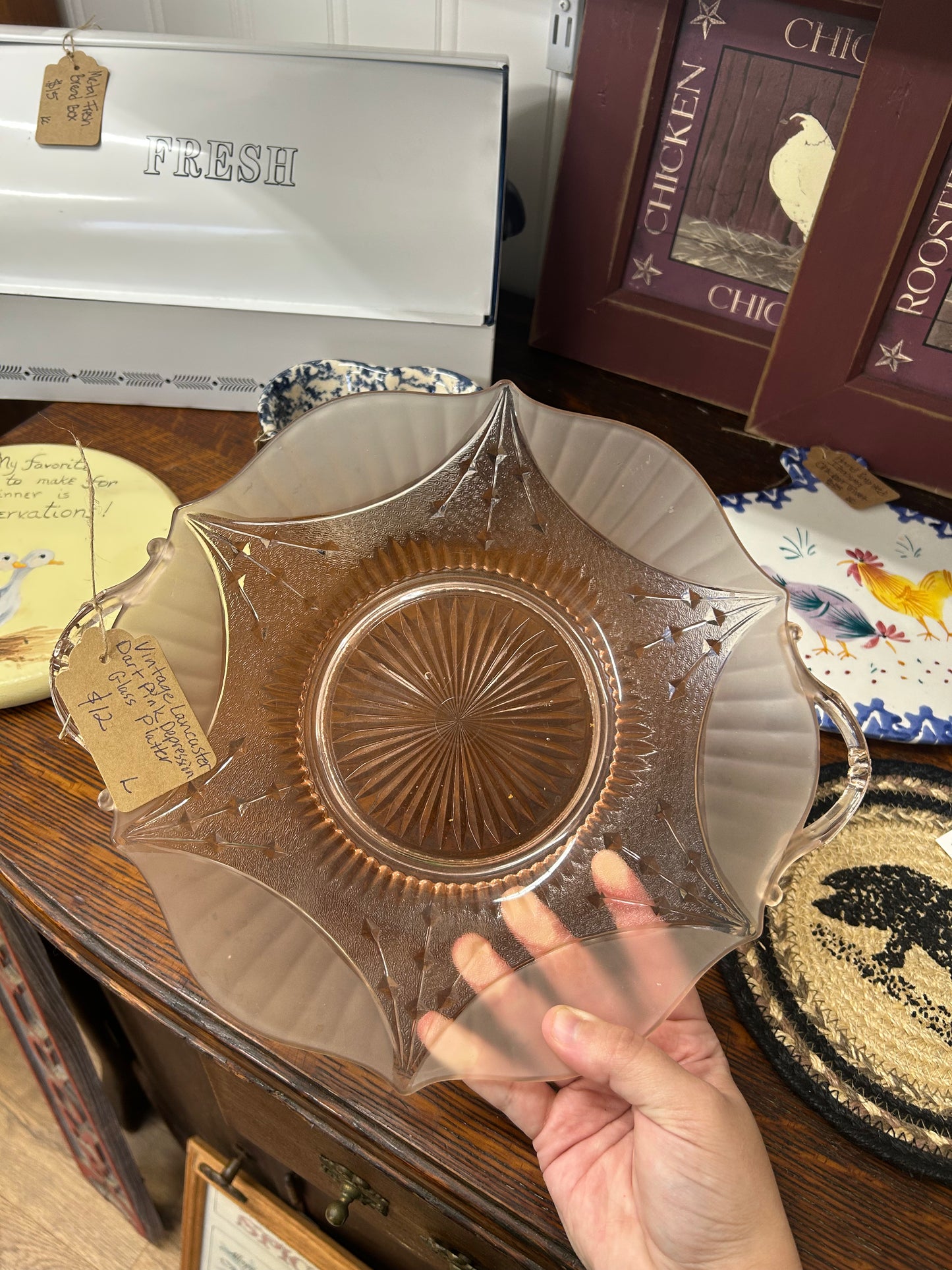 Vintage Lancaster Dart Pink Depression Glass Platter