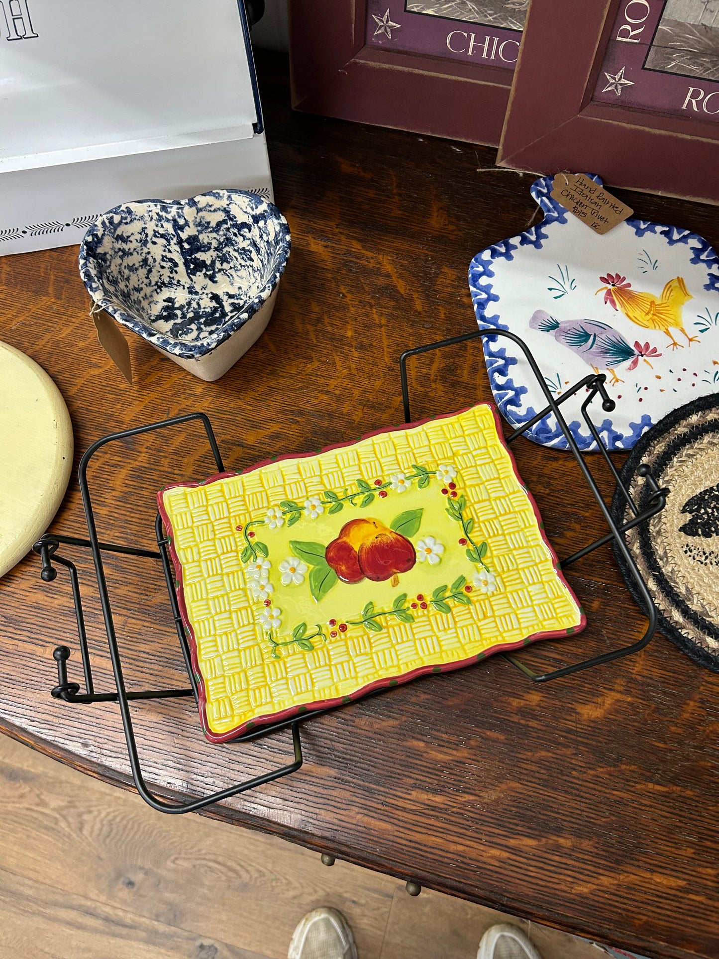 Floral Apple Rectangle Temptations Dish With Trivet & Holder