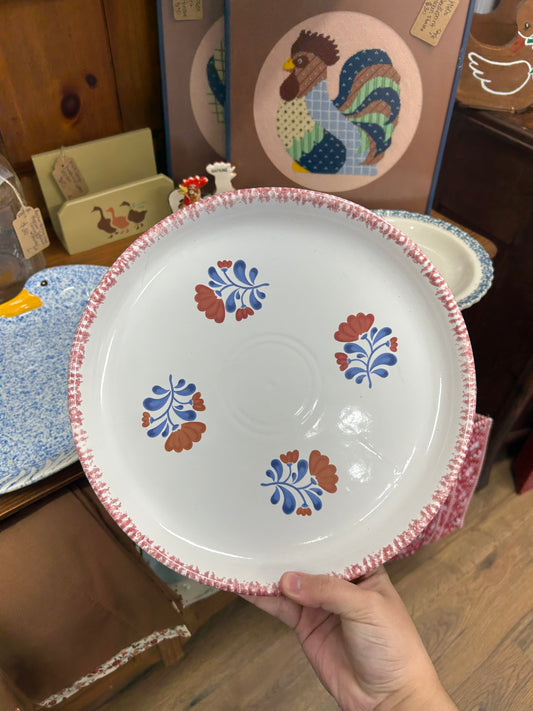 Vintage Red & Blue Floral Platter