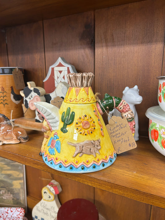 Vintage Indian Chief Teepee Tea Pot