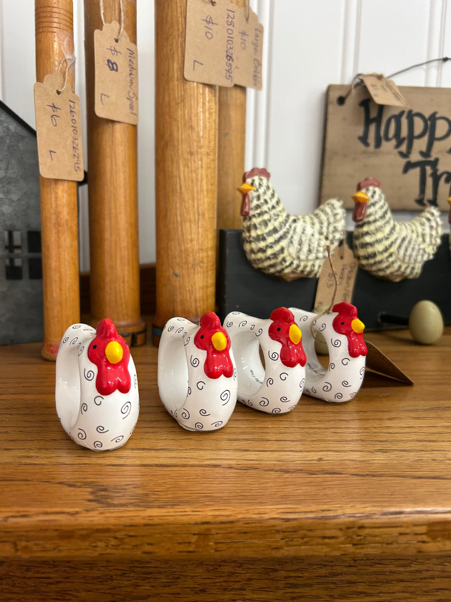 Vintage Rooster Napkin Rings - Set Of 4