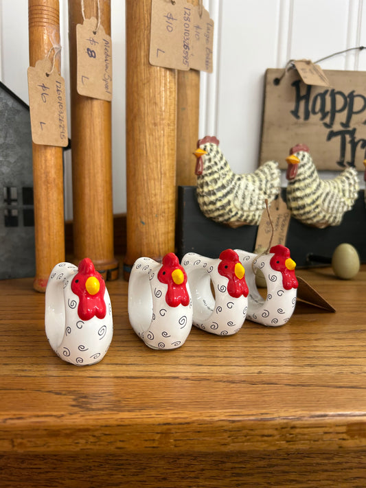 Vintage Rooster Napkin Rings - Set Of 4