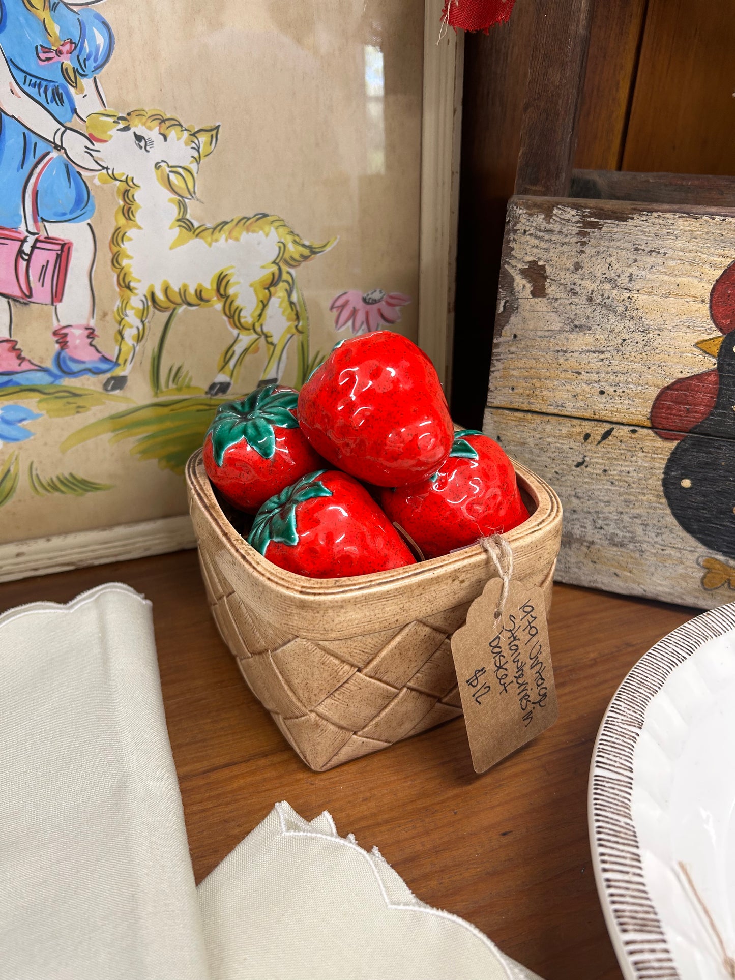 1979 Vintage Ceramic Strawberries In Basket