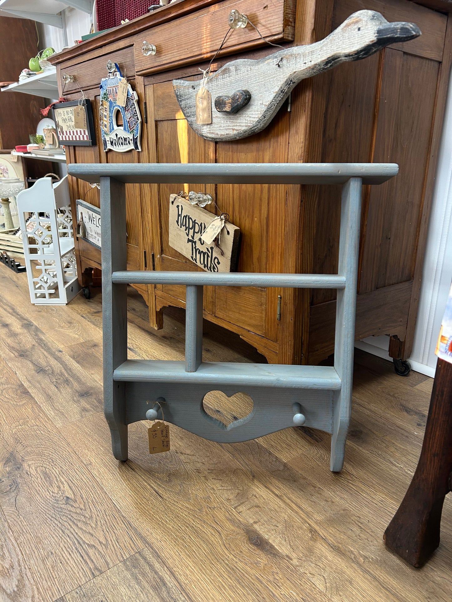 Vintage Blue Heart Shelf - Local Pickup Only