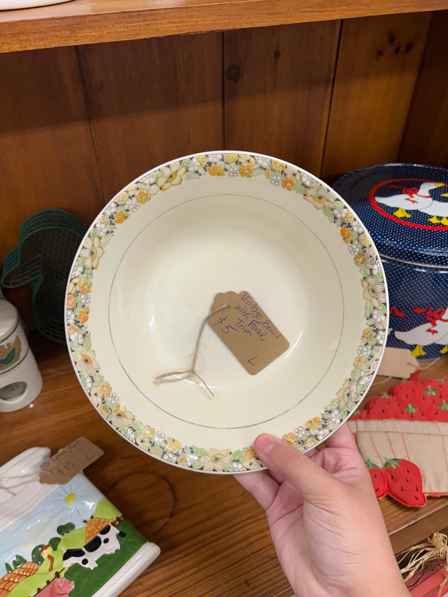 Vintage Bowl With Floral Trim