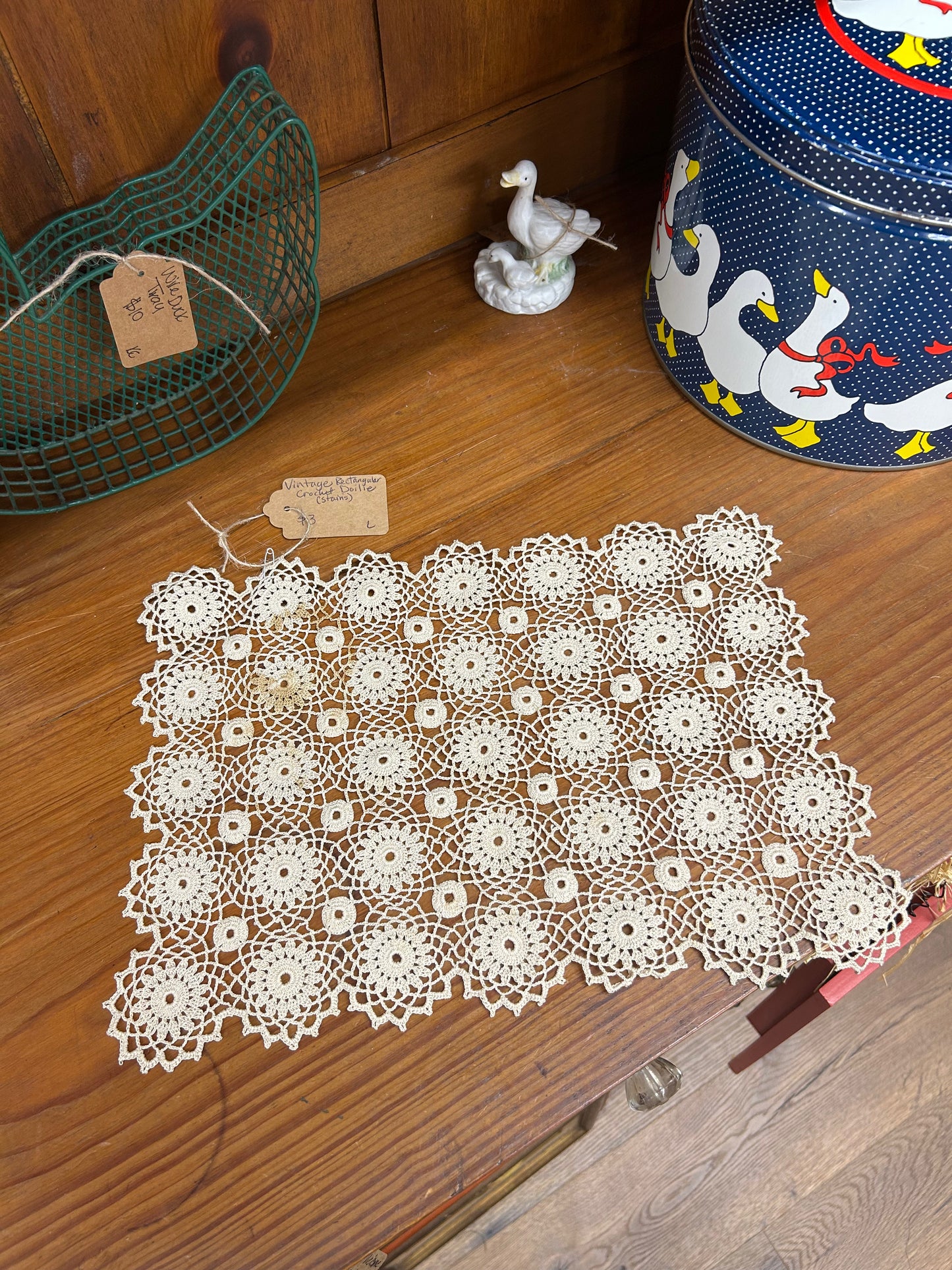 Vintage Rectangular Crochet Doilie (See Picture For Stain)