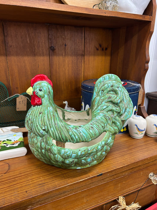 Large 1988 Hand Painted Chicken Planter