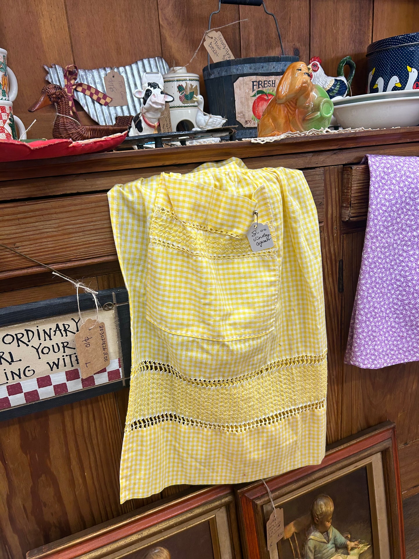 Vintage Yellow Gingham Apron